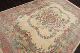 6x9 Ivory, Blush, Brown Color Hand Knotted French Aubusson Savonnerie New Zealand Wool Traditional Oriental Rug